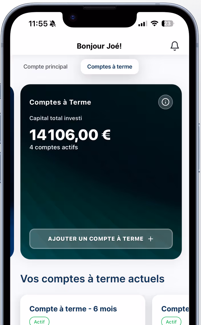 Application Livret P. : capital investi en comptes à terme